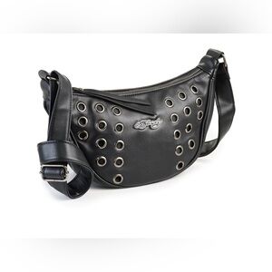 Ed Hardy Black Grommet Crescent Hobo Bag NWT
